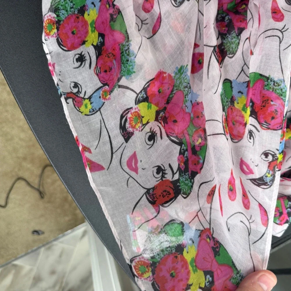 Disney Snow White Scarf Womens OS Pink Floral Portrait Oblong BoxLunch NWT